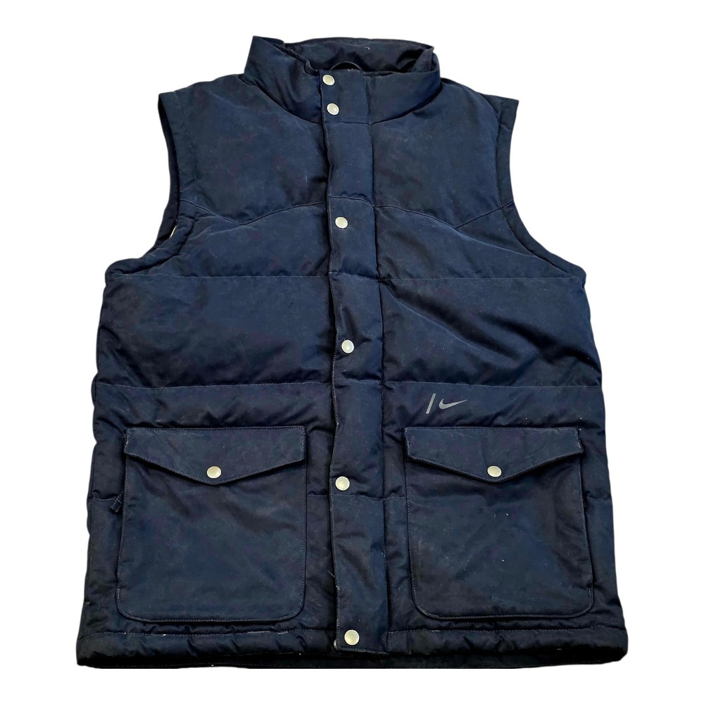 Nike Snowboarding Men Quilted Goose Down Vest Navy Blue Pockets Small NSB-798321